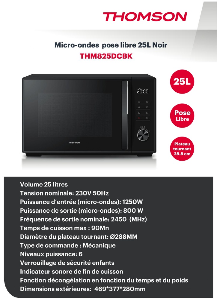 Micro onde 25L Noir